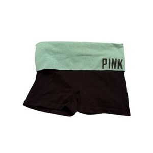 Women’s Victoria Secret Pink Fold-over Black & Teal Yoga Shorts